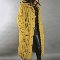 Кардиган за жени Дълго голямо палто с един размер жени ръкави Кардиган Качулка пуловер джоб женски палата на кардиган Жълто + САЩ: 12: 12