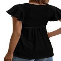 Pudcoco жени разрошени тениски с къс ръкав Лятна жакардова превръзка Основни върхове на туниката