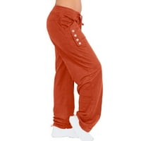 Удобни дамски ежедневни йога панталони Плътен цвят Шнур Палацо Салон панталони широк крак тренировка бягане анцуг оранжев с