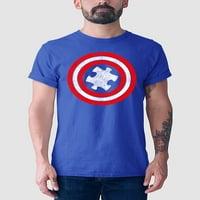 Капитан аутизъм червено и синьо герой щит Мъжка тениска, 2хл, Роял