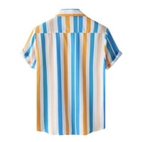 хаксмну мъжки летен плаж раиран печат кубинска яка риза с къс ръкав копче риза блуза небесно синьо
