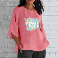 Женска буква от риза за шия от печат от печатни ръкави Великденски чай блуза Графичен тройник с къси ръкави ежедневни върхове