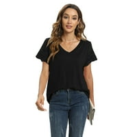 Xmarks жени ризи v шия с къс ръкав памучен върхове тениска основни тийнейджъри черни САЩ 14