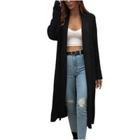 Symoid Womens Coats - Модни дълги ръкави солидни разхлабени върхове блуза пуловер Кардиган Черни S