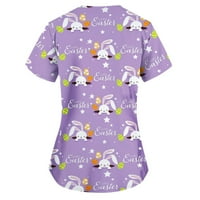 Честита великденска риза за жени зайчета великденски яйца Графичен тройник с къс ръкав сладък тениска екипаж на шията хлабав блуза великденски подарък за жени