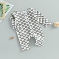 Малко дете бебе цип Гащеризони шахматна дъска печат дълъг ръкав гащеризон за бебе Есен дрехи