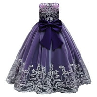 Цвете момиче дантела рокля за деца сватба шаферка конкурс парти официална дълга рокля, 5-години Лилаво