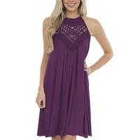 Dianli Cami Dress Fashion Lace Packwork Dullow Off Narmbud Strip Flowy Holiday Beachh Summer Ressions for Women Solid Loese Ressing Ressions Purple XL
