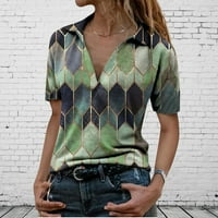 Модна женска лятна отпечатана тениска с къси ръкави за ревера тениска ежедневни върхове на тройници