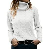 kpoplk жени плюс размер трикотажни дрехи Turtleneck върхове дамски солиден пуловер с дълъг ръкав свободен пуловер за плетене на костенурка бяло, l