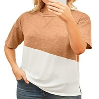 Fonwoon жени с къс ръкав контрастен цвят върхове свободни модни пуловер тениски лятна плажна празнична туника блуза за жени дами странична тениска с разделителна тениска