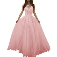 Жени модна флорална дантела с v-образно деколте без ръкави сватба елегантна шифон вечерна рокля рокля с топка рокля розово xxxxll