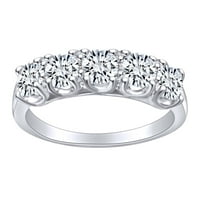 Карат кръг отрязал бял естествен диамант пет каменни сватбени bnad пръстен в 14k твърд бял златен пръстен Размер-5
