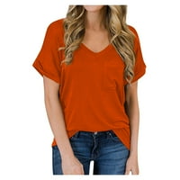 Дамски летни върхове с къс ръкав ежедневна блуза солидни жени ризи кръгло деколте оранжево xl