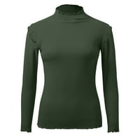 Aayomet зимни върхове за жени екипаж, облицована с шия термично термично бельо тънки върхове с дълъг ръкав Термични ризи Термични бельо отгоре за жени памук, зелено L
