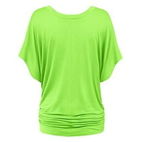 Bazyrey Womens върхове с дължина на лакът-деколте блуза женска модна летна туника ризи зелени xl