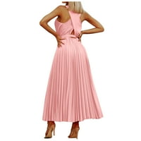 Ruimatai жени облича летни разрешения Женски кръстосан обгърнат плисирана пола Шифон солиден цвят двойно раменна пола на суспендъри Женска рокля