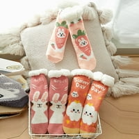 Жените животински печат удебелени руно неплъзгащи зимни килими Чорапи подови чорапи сняг Чорапи Розово 41