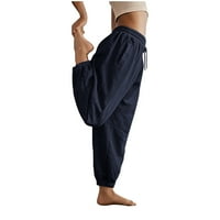 Женски ежедневни суитчъри, монтирани със солиден цвят на еластична талия на талията с дълги панталони Стилни торбисти удобни йога панталони ВМС XL