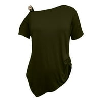 Дамски върхове дами кръгла шия без презрамка с едно рамо с къс ръкав твърди цветове върхове зелени XL