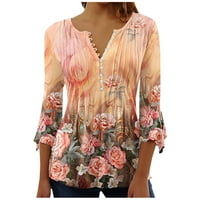 Женски ръкав флорални блузи ризи двойни слоеве v Врат, облечени туники върхове, оранжеви S-XXXL