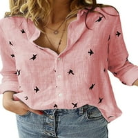 Пайли женски ризи ревера шия блуза с дълъг ръкав Топс Елегантна празнична туника риза розово черно xl