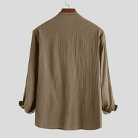 Pseurrlt летни мъжки ризи стойка за яка дълъг ръкав памучен бутон надолу мъжки твърд цвят ежедневна блуза s-3xl