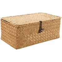 Настолна тъкана кошница Многофункционална слама плитка кошница домакин на слънчеви изделия организатор