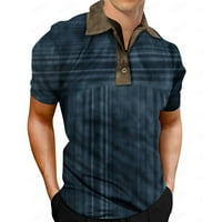 Мъже поло риза мода ежедневен цветен блок памучен скелет влага влага поло риза синьо l