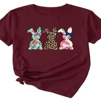 Anbech щастлива великденска риза за жени с къс ръкав графичен заек сладка тениска писмо винтидж тениска