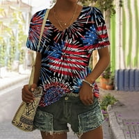 4 юли тениска за жени модна лятна ежедневна блуза върхове V-образни жени върха Америка Ден на независимостта