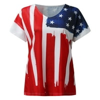 Aayomet летни върхове за жени жени американски звезден флаг горна риза v риза на врата модна кратка ръкава върхове за независимост ден свободен, червен x-голям