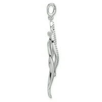 Карат в Карат Стерлинг Сребро Полирано покритие Rhodium-Slated CZ Dangle Leaf Charm висулка