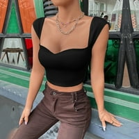 Женски моден секси спортен стил кръгла шия обвита гърди от твърд цвят жилетка черен xl