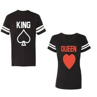 King Queen Poker Unise двойка, съвпадаща тениска в стил памучна фланелка, контрастиращи ивици на ръкави