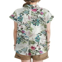 Grianlook жени ризи ревера върхове с къс ръкав блуза дами бохем туника риза свободен флорален принт лилаво l