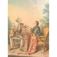 Louis Carrogis Carmontelle Black Ornate Famed Double Matted Museum Art Print, озаглавен: Седнал мъж с жена в рамка на прегръдката
