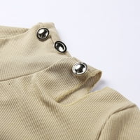 Дамски модни плътни цветни копчета конец небрежен дълъг ръкав свободна горна риза
