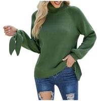 Време и Тру Есен, зимни жилетки пуловери за жени ,Плюс, извънгабаритни, топло, зелено, Дамска Мода Дълги ръкави Поло хлабав Плътен цвят върхове Блуза плетени