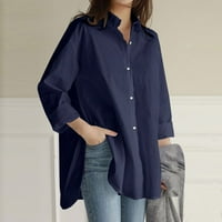 Женски плюс размер солиден джобен разхлабена блуза за ежедневен бутон с дълъг ръкав Най -добра бележка, моля, купете един или два размера по -големи