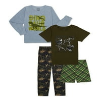 Изотонер момчета Дълъг ръкав отгоре, къс ръкав отгоре, шорти и панталони, пижама сън комплект, размери 4-14