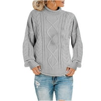 Пуловери Попадат Клирънс Жени Случайни Почвен Дълъг Ръкав Дебели Плетени Пуловер Поло Пуловер