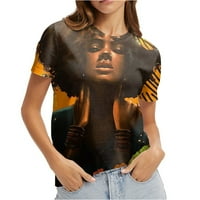Женски щампа с къс ръкав кръгла шия винтидж тениска с къси ръкави летни върхове