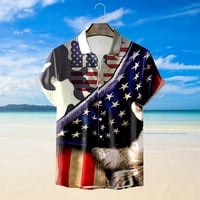 Мъжко Облекло Мода Мъже Пролет Лято Случайни Плаж Флаг Отпечатани С Къс Ръкав Топ Блуза Ризи
