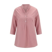 Блузи за жени с дълъг ръкав отпечатани модни v шия валцуван с дълъг ръкав единична риза ежедневни горни ризи