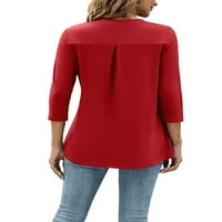 Жени модни диви тениски солиден цветен бутон за ръкав v-образни върхове пролетта свободни ежедневни ризи улични дрехи