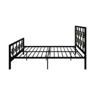 Метална рамка за легло, модерна платформа в пълен размер, не е необходима пружина, с квадратна дизайнерска табла и степенка,съхранение под леглото, Черно