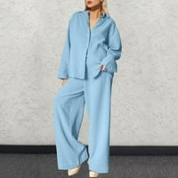Есен Нов френски комфортен свободен разхлабен двоен слой креп памук климатизирана рокля пижама женските домашни дрехи могат да бъдат изходени сини s
