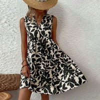 Просвета летни рокли за жени къси A-Line Sleeveless Fashion V-Neck Date Floral Ressing Black L