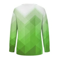 Женски плюс размер градиент геометричен цветен блок пуловер ризи с дълъг ръкав модерен джъмпер основна блуза кръгла шия върхове модерна суитчър зелена s